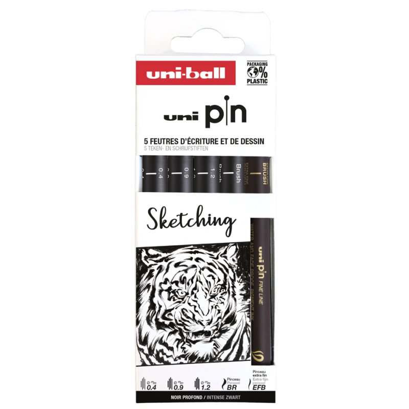 uni-ball fineliner PIN Manga Shojo set, waterbestendige inkt, 5 stuks